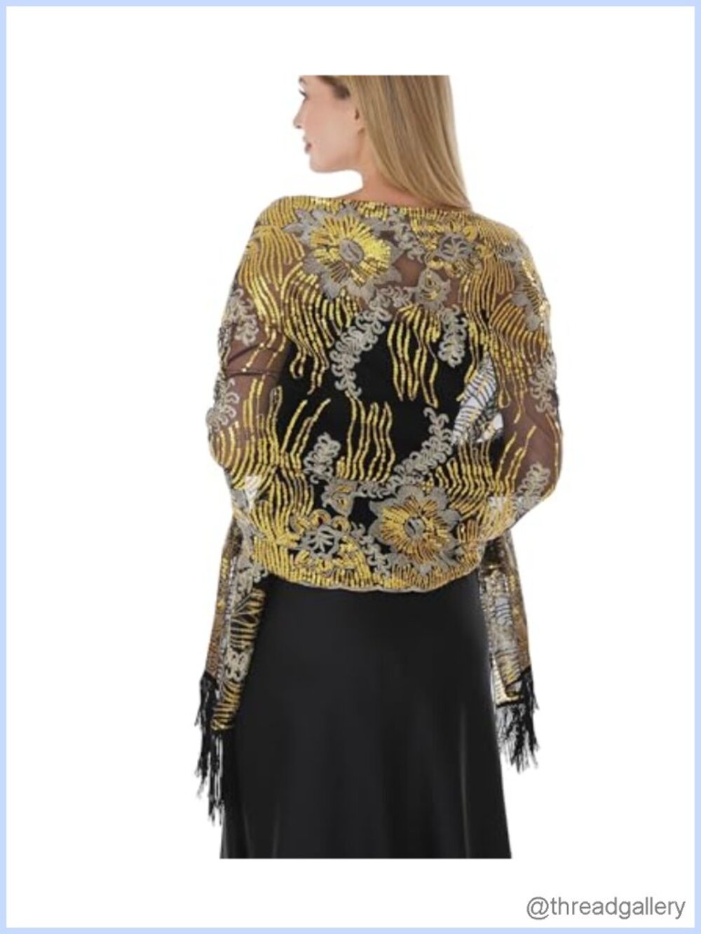 Sequin Shawl Wrap for Evening Dresses, Formal Wedding Sheer Mesh with Fringe,